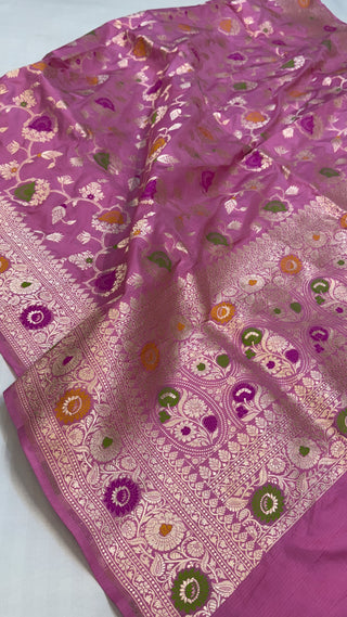 Rose pink katan silk heavy kadhwa jungla duppata