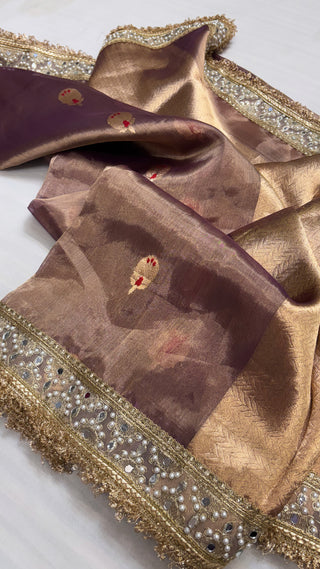 Maharani dusty mouve tissue silk kadhwa buti meenakari saree