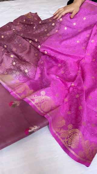 Meher plum moonga silk ombre shaded suit set