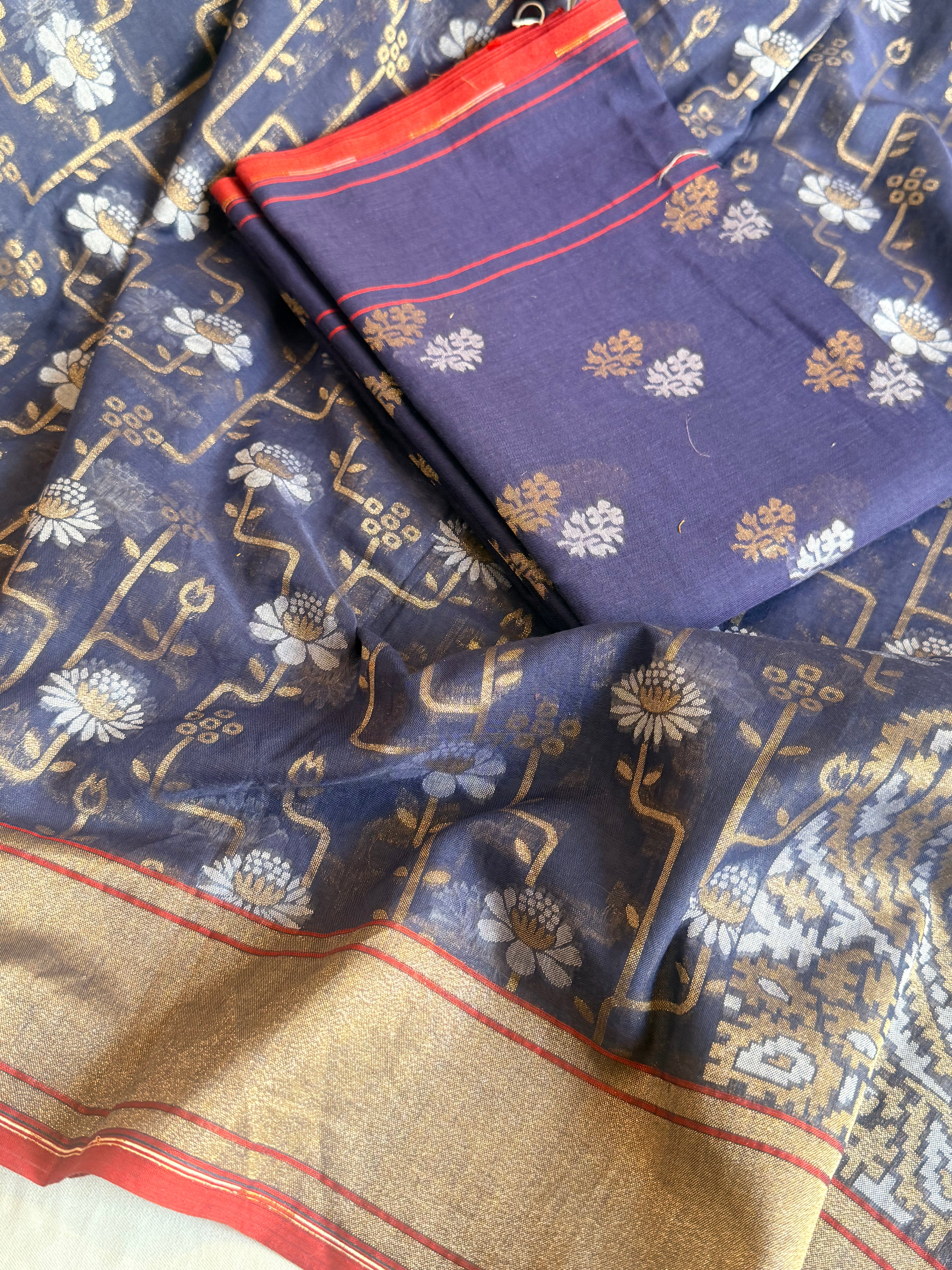 Iktara jamdani kadhwa sona rupa weaving banarasi mul cotton suit set