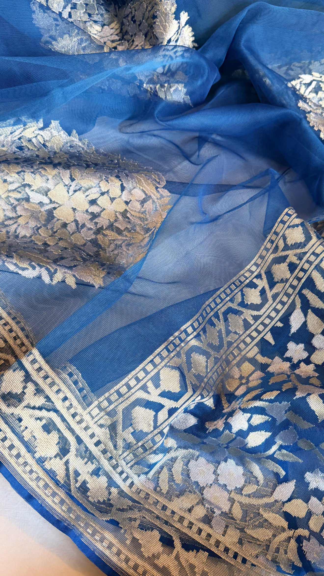 Banarasi silk net edit - Peacock blue banarasi net sona rupa jamdani saree