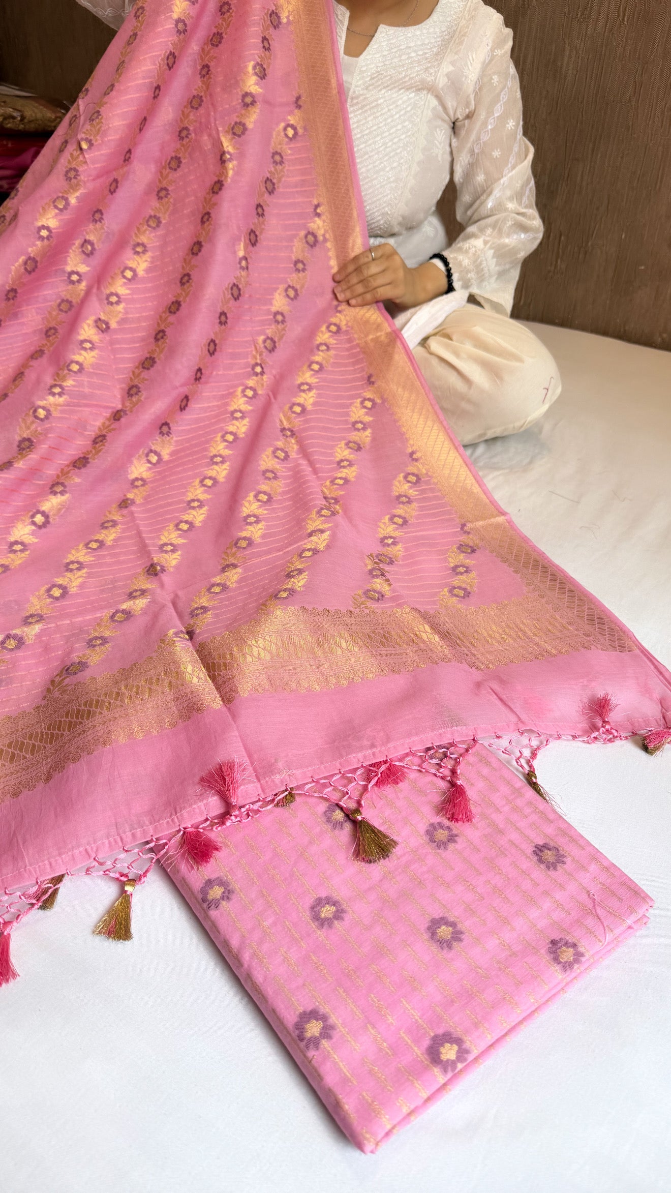 Banarasi cotton resham meenakari suit set