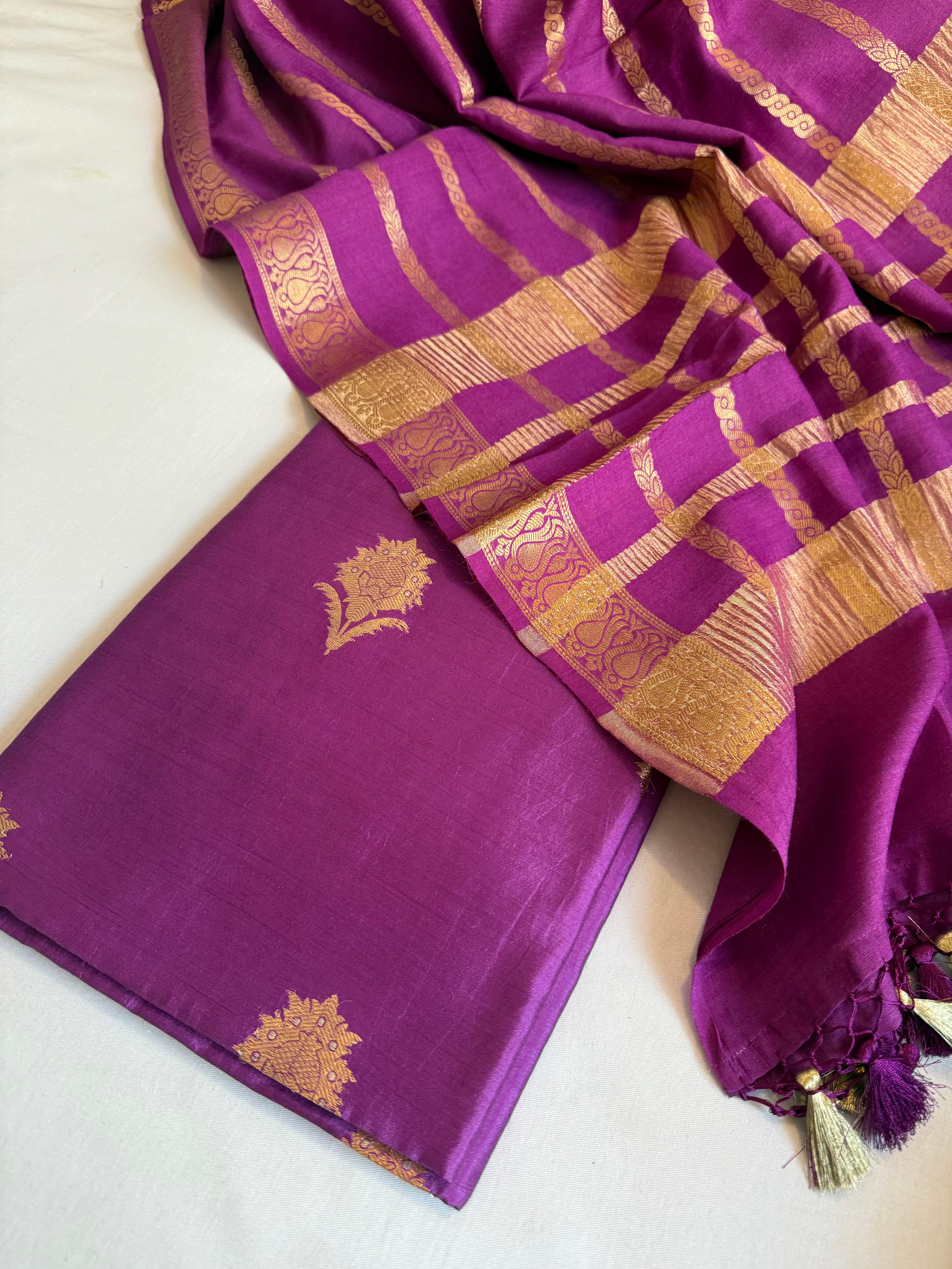 Chiniya silk purple kadhwa buti suit set