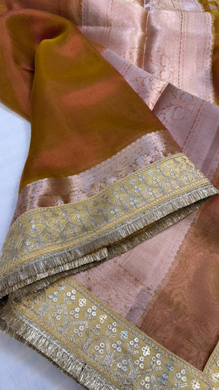 Dusty orange maharani tissue silk meenakari border saree