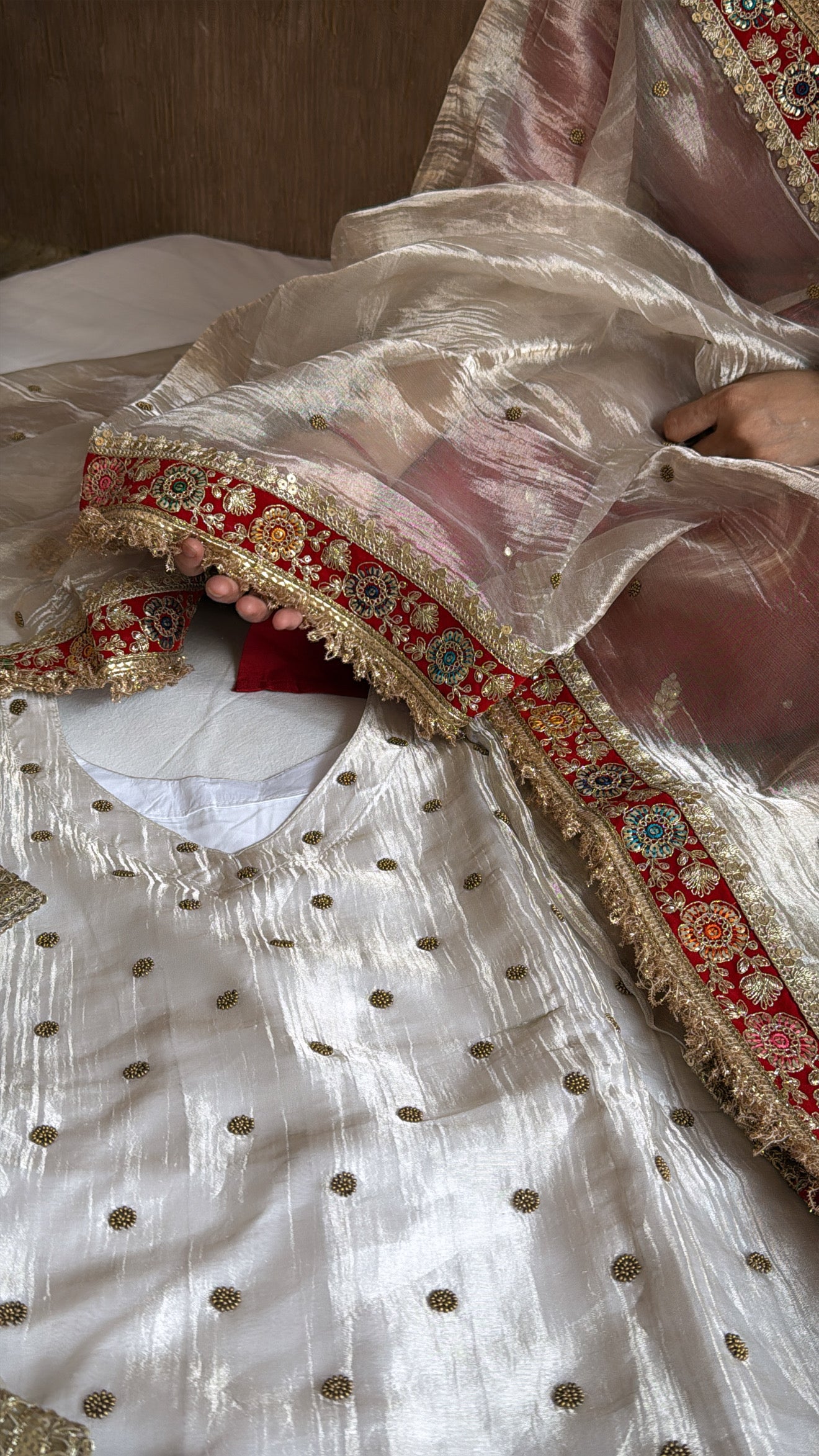 Ivory diamond tissue silk hand embroidered heeramandi suit set