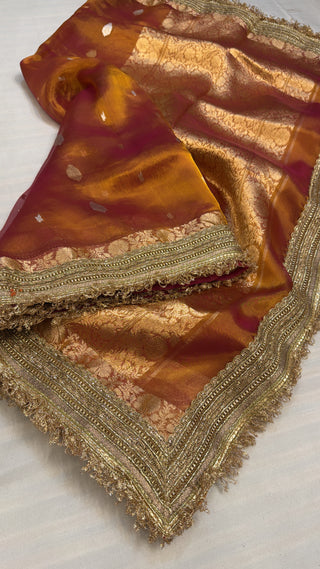 Maharani kanjivaram deep orange tissue silk sarees