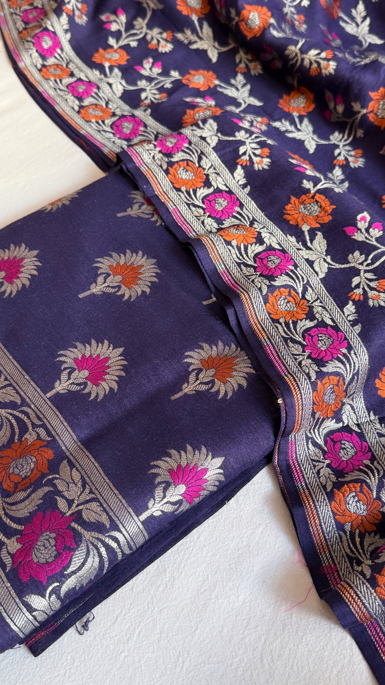 Banarasi moonga silk navy blue meenakari kadhwa suit set