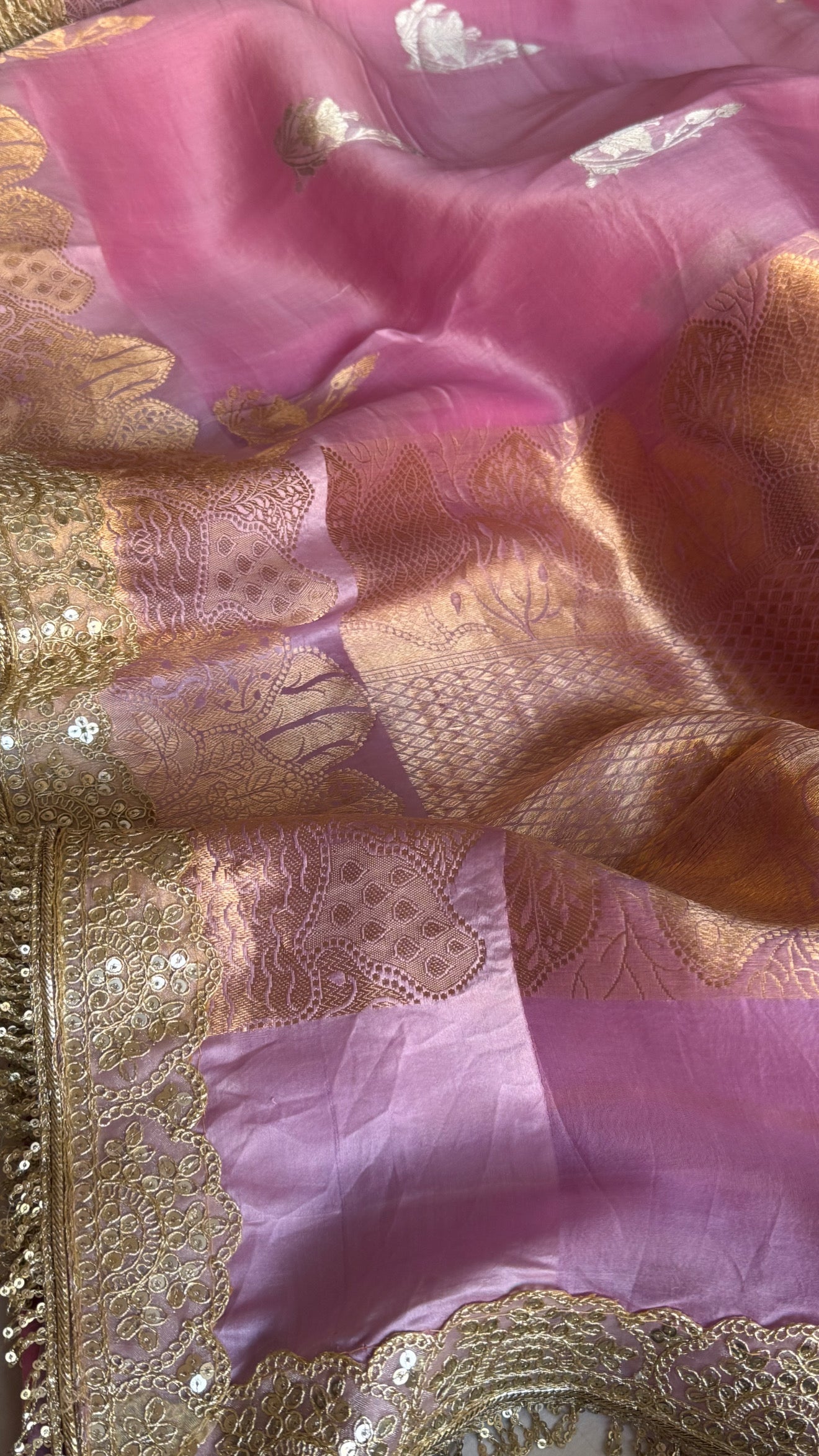 4D multicoloured rang birangi shaded kora silk kadhwa banarasi saree