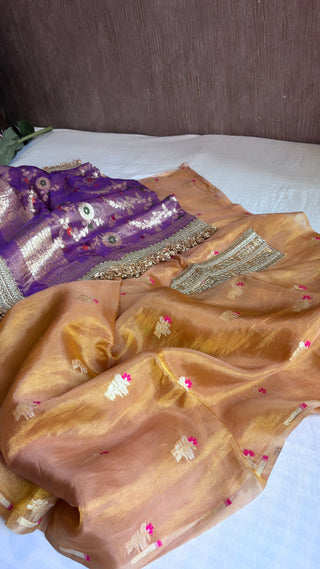 Heeramandi golden-purple contrast tissue silk meenakari suit set