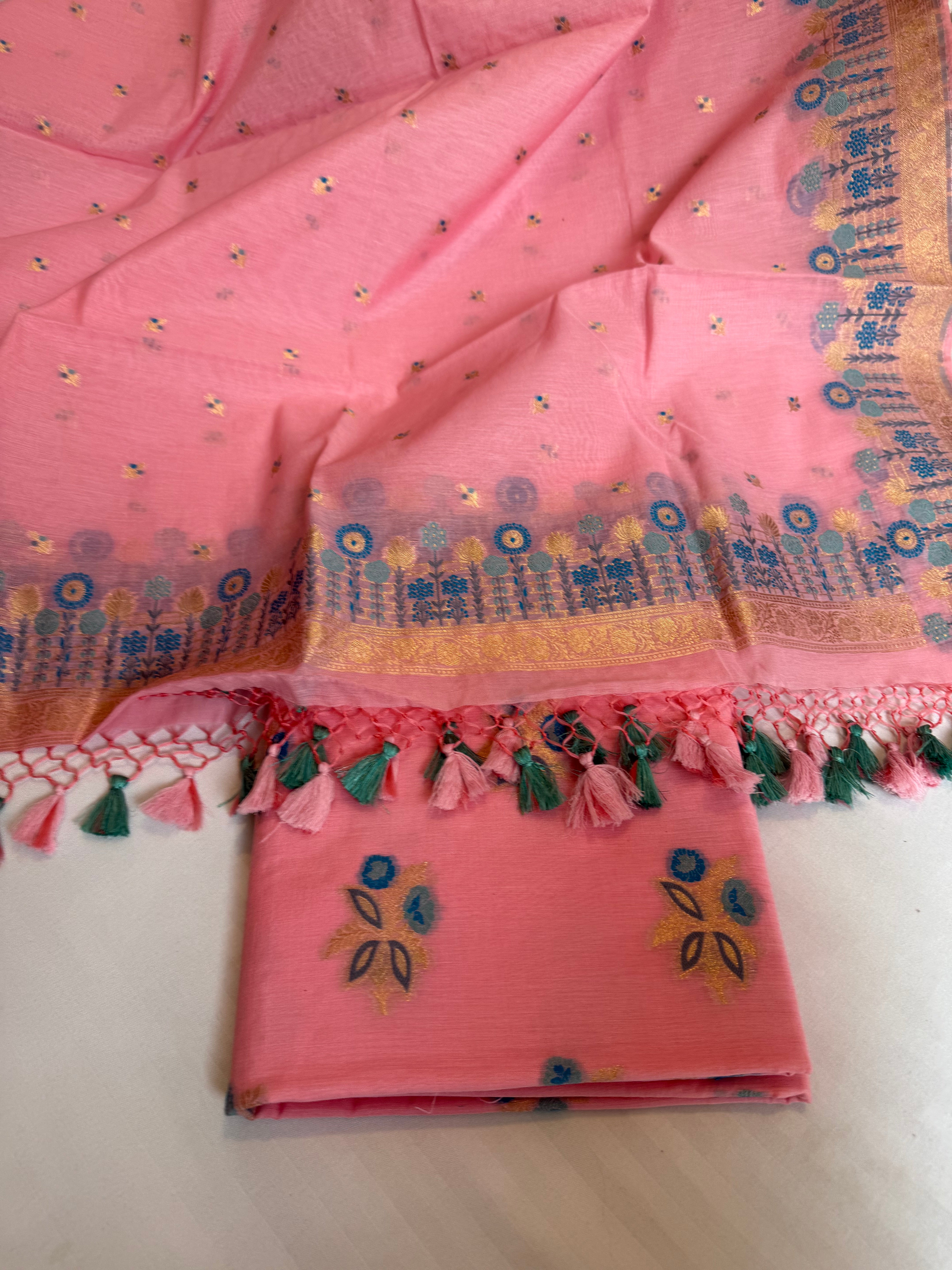 Banarasi cotton resham meenakari kadhwa suit set