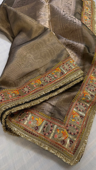 Mouse grey maharani tissue silk meenakari border saree