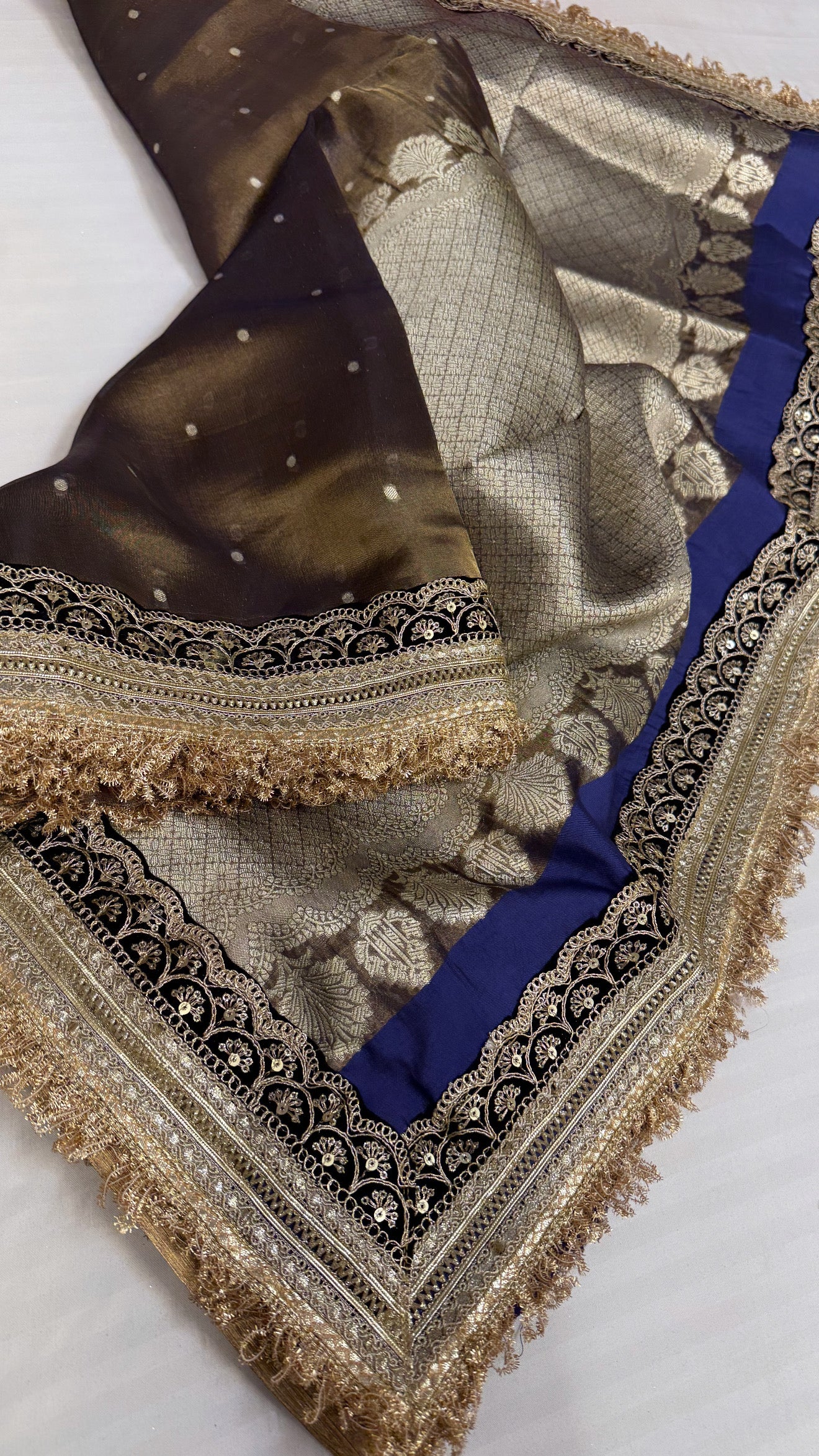 Maharani persian blue tissue silk kadhwa saree