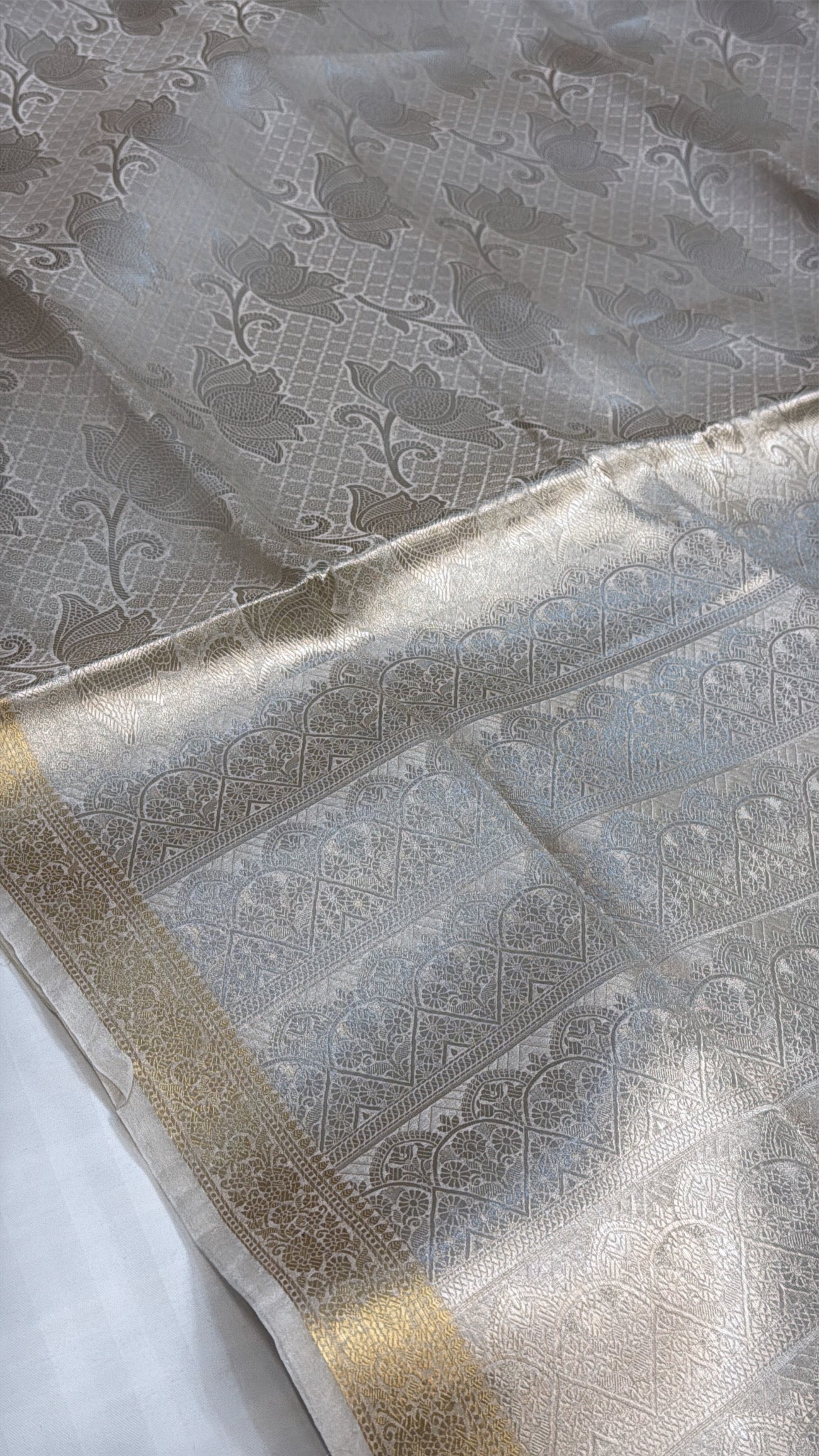 Liquid gold water zari tissue silk brocade kadhwa saree