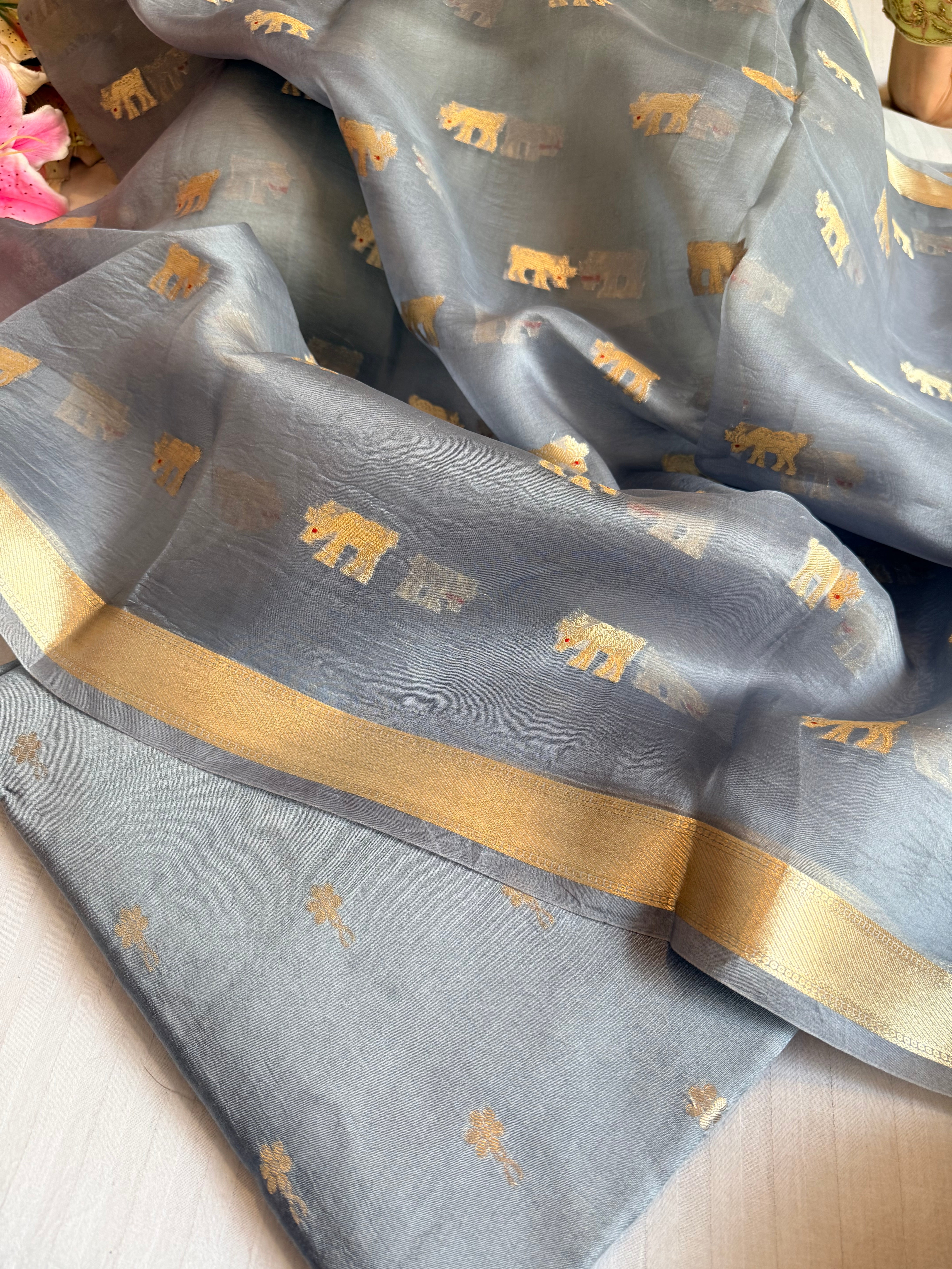 Summer suit sets - Spun chiniya silk kadhwa buti kora silk duppata suit sets