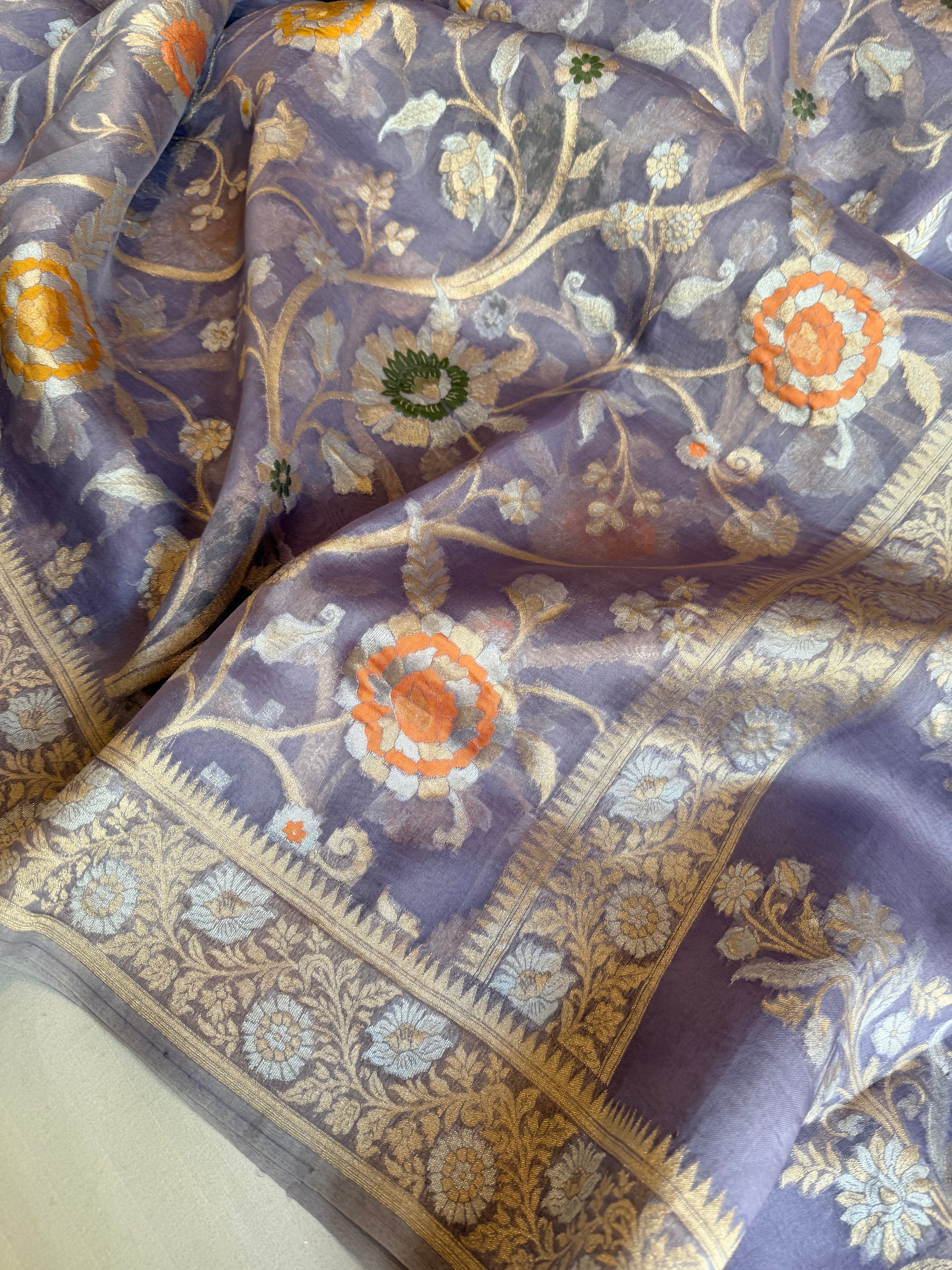 Kora silk jamdani meenakari banarasi kadhwa saree