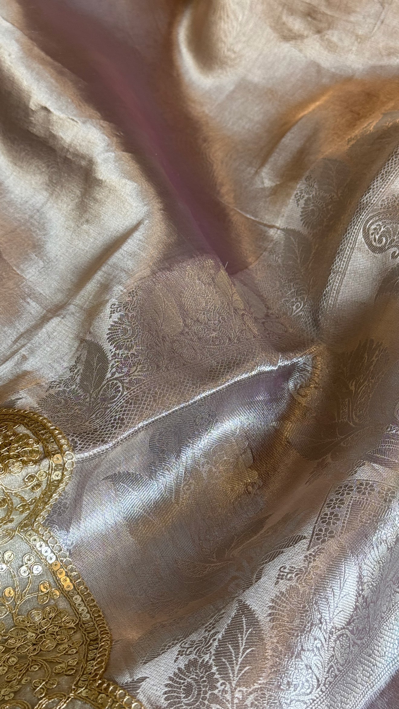 Earthy shades of rang birangi maharani tissue silk kadhwa saree