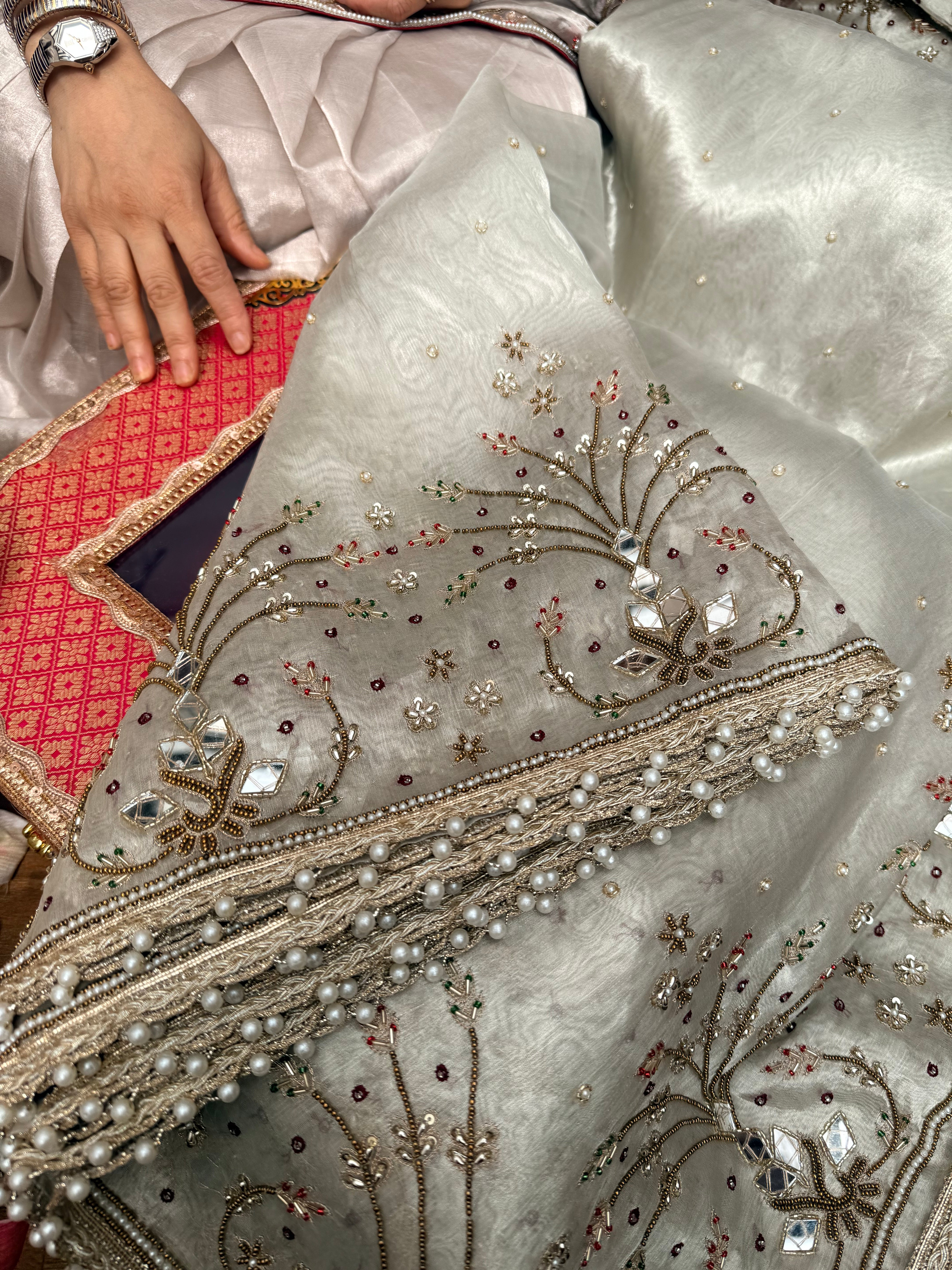 Tyohaar edit - Diamond tissue silk mirror and zardozi work hand embroidered saree