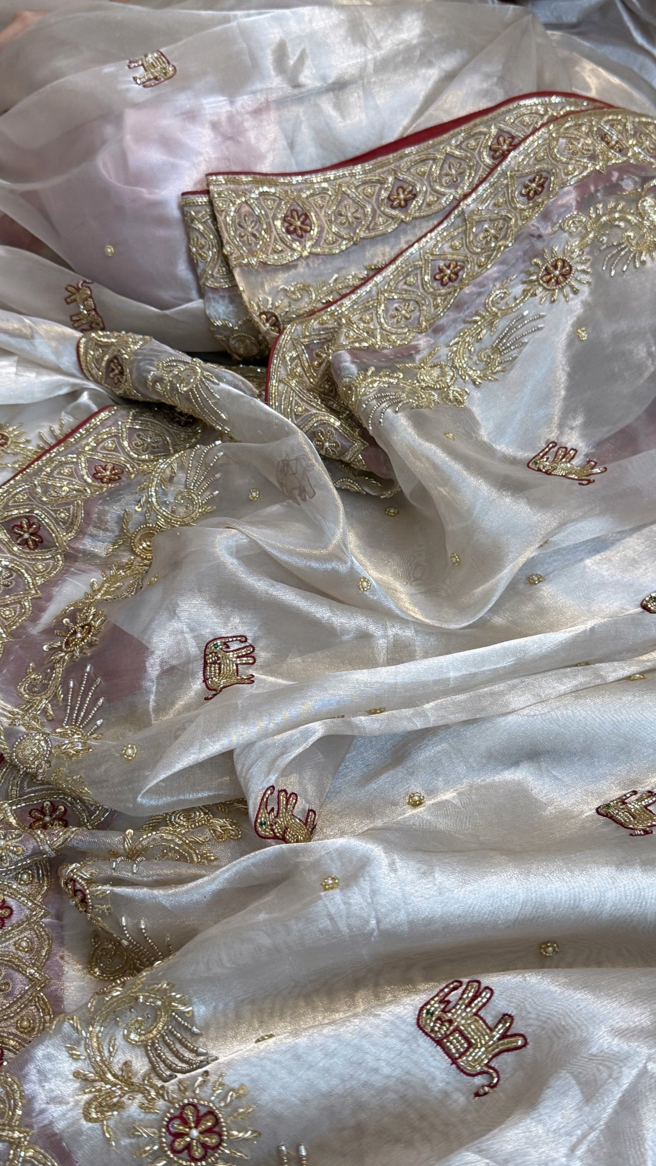 Poonam saree from vivah - Diamond tissue silk zardozi hand embroidered saree