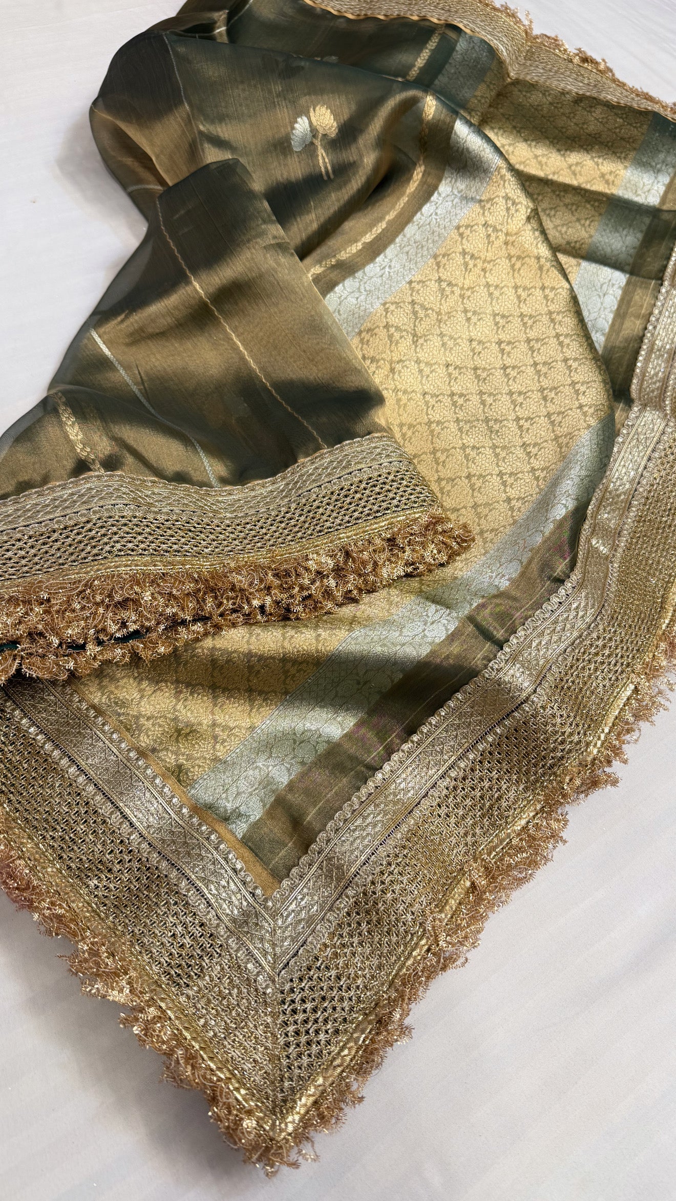 Maharani mint green tissue silk kadhwa buti saree