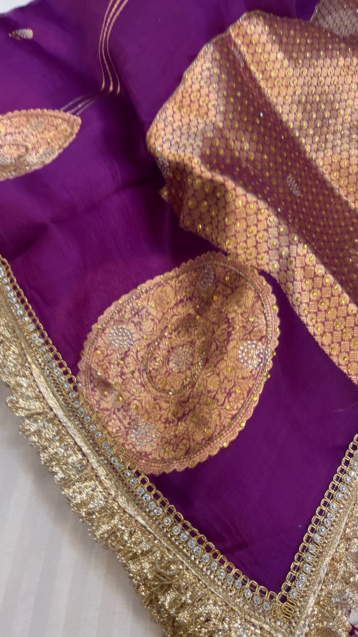 Magenta purple sitara kora silk stonework saree