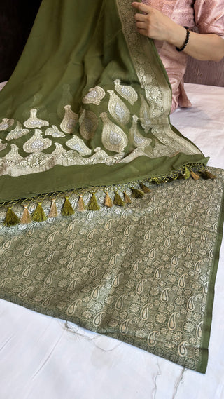 Mehendi green moonga brocade suit set