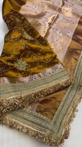 Cocktail edit sarees - Kanjivaram gold tissue silk heavy hand embroidered saree