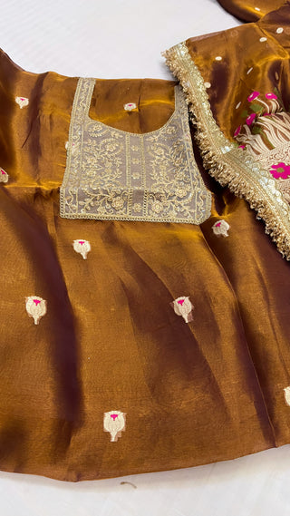 Heeramandi molten gold tissue silk meenakari suit set