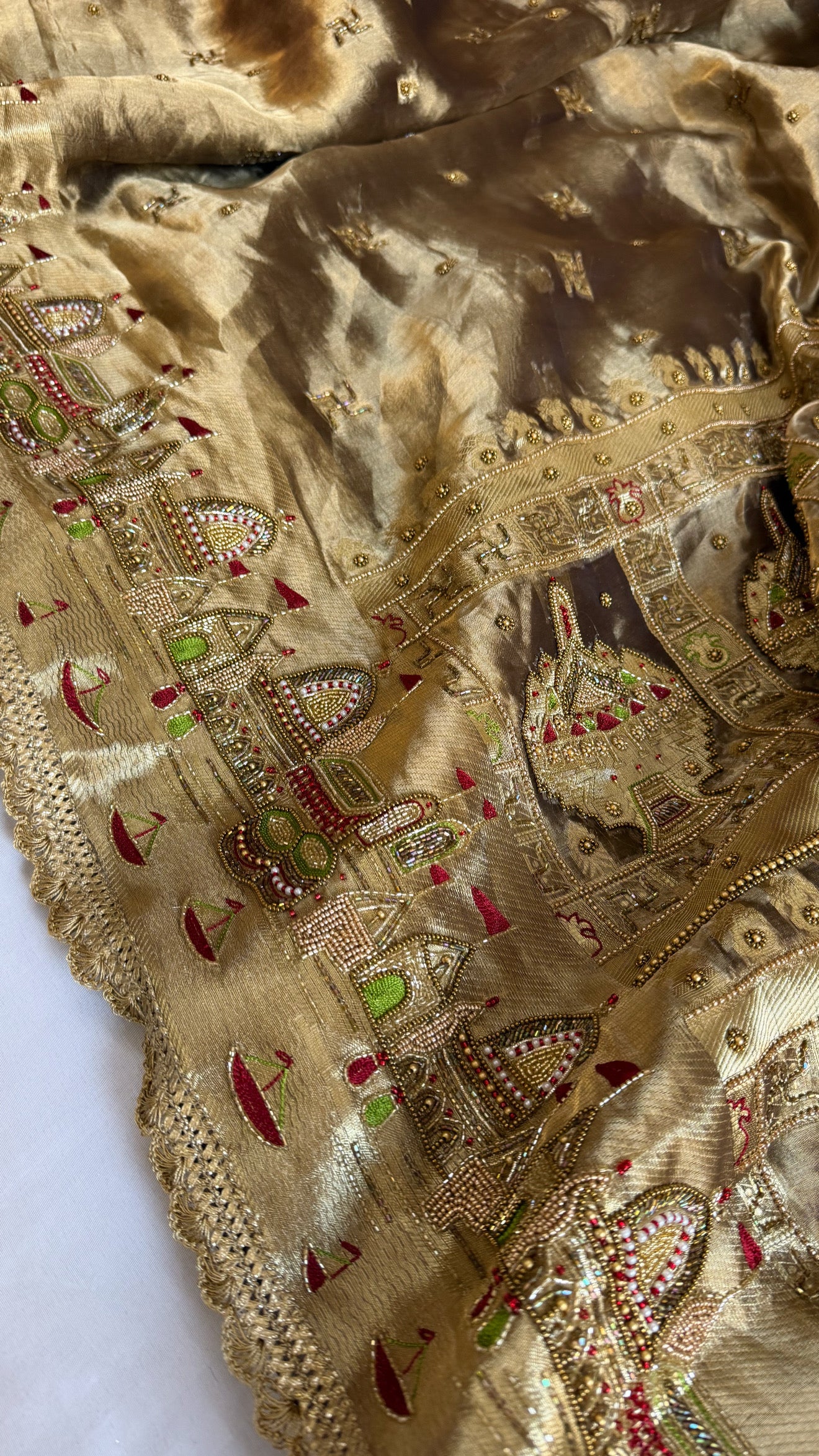 Gangaghat edit saree - Molten antique gold tissue silk meenakari hand embroidered kadhwa saree