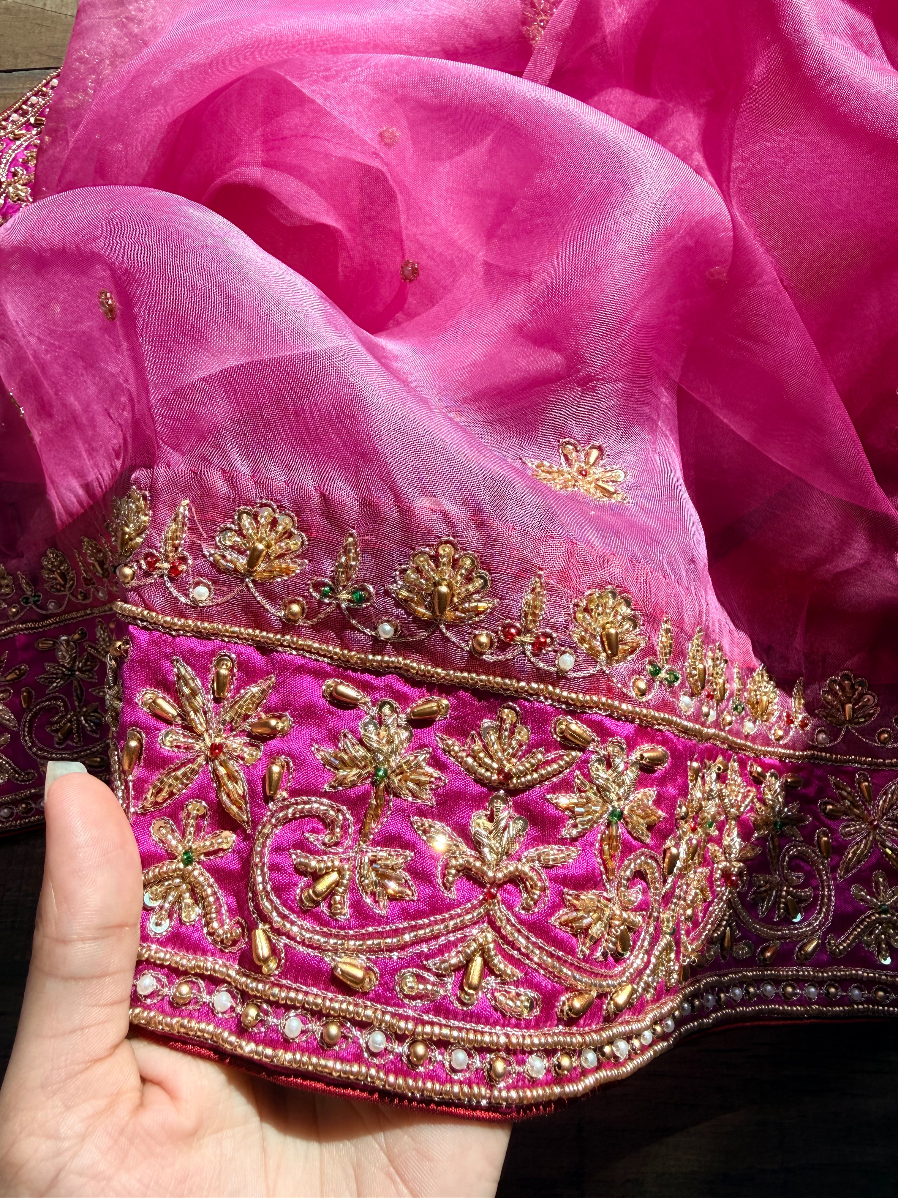 Gulab ki pankhuri banarasi kora silk hand embroidered saree