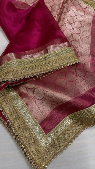 Maharani metallic pink tissue silk kadhwa saree