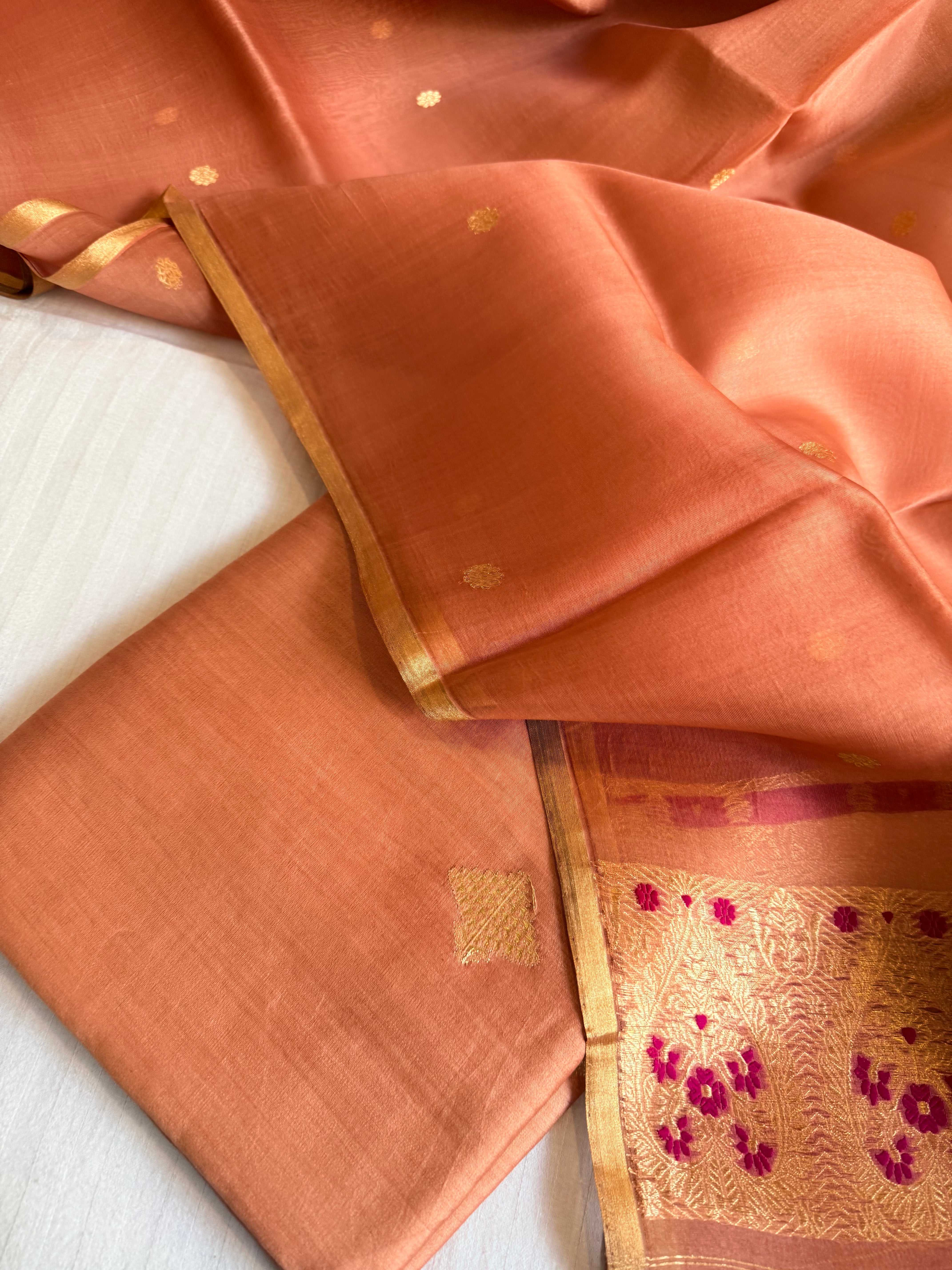 Summer suit sets - Spun chiniya silk kadhwa buti kora silk duppata suit sets
