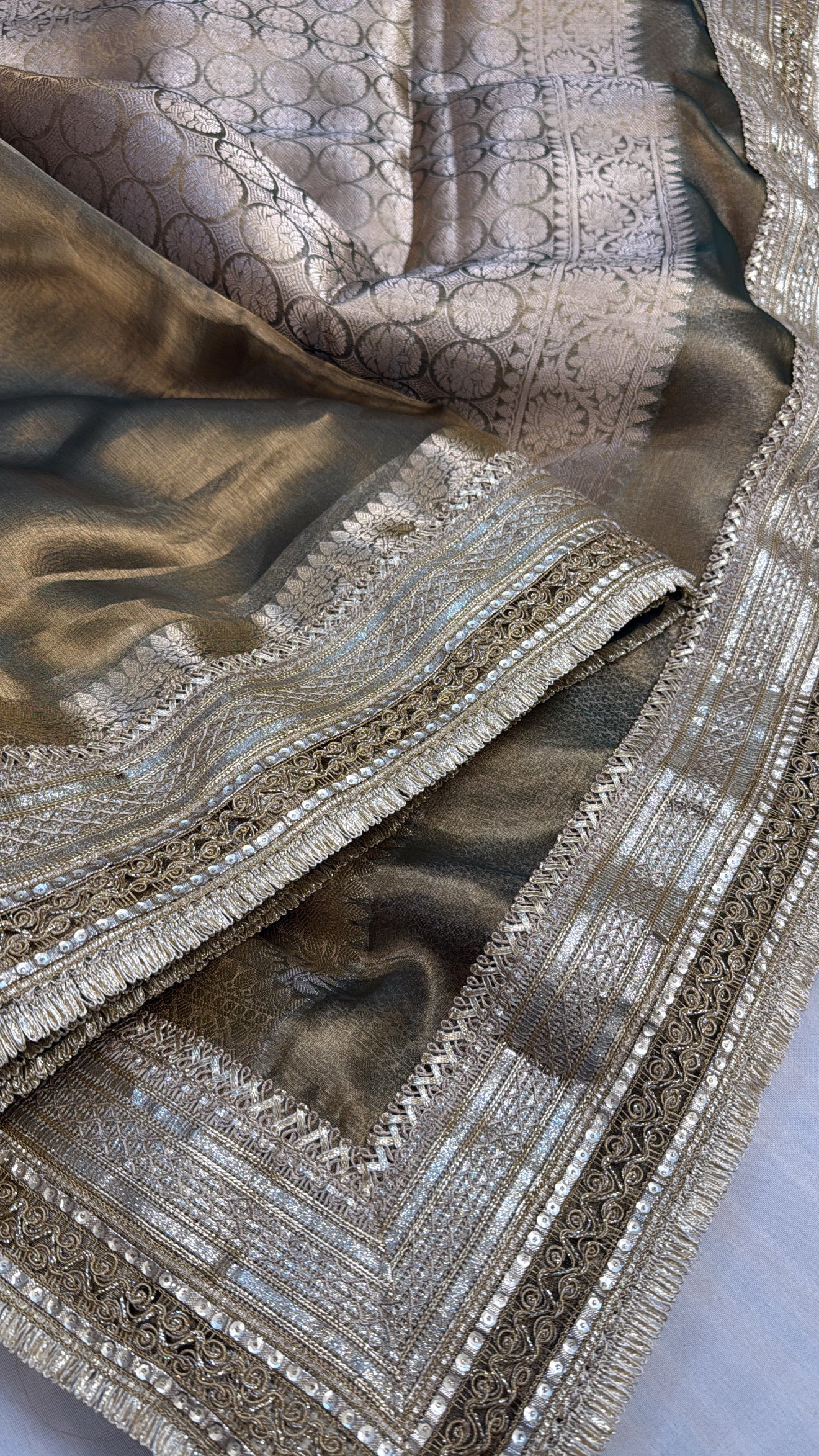 Maharani mint green tissue silk kadhwa gotapatti saree