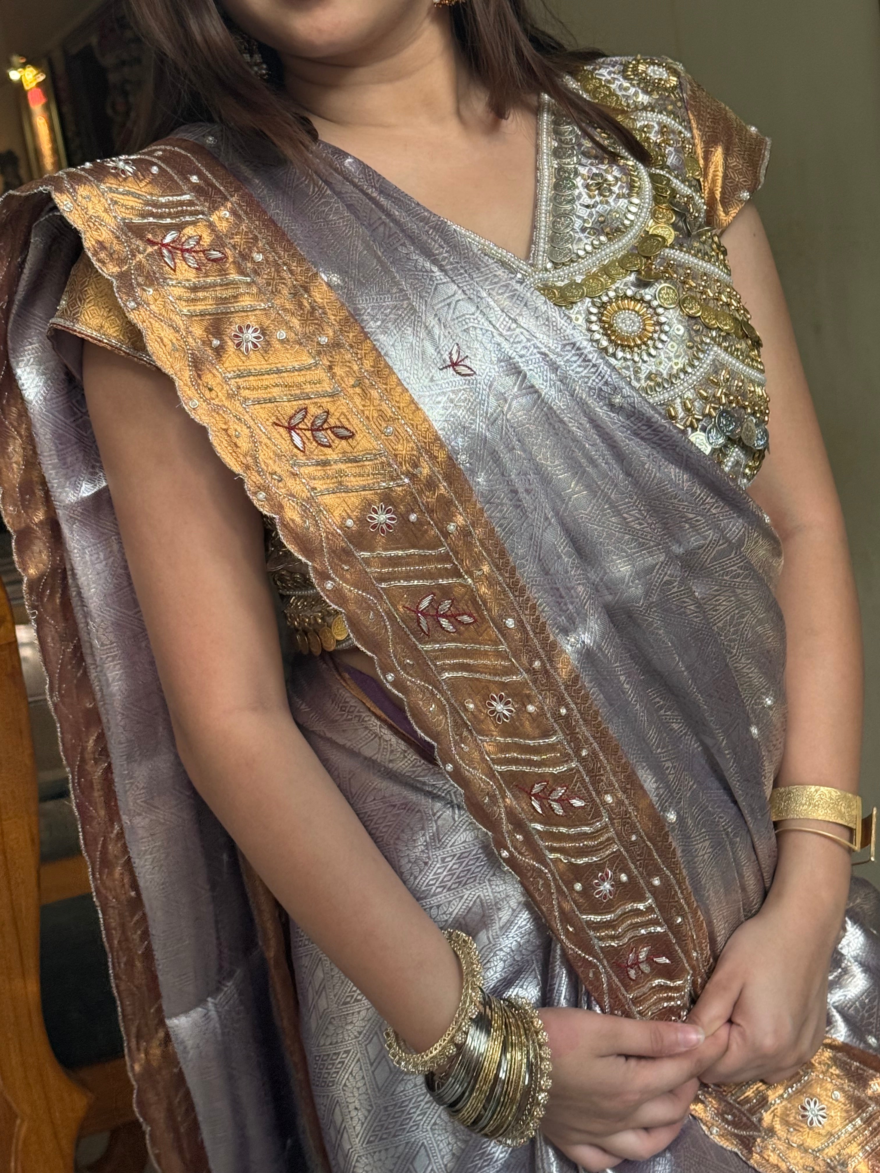 Kanjivaram brocade banarasi tissue silk sona rupa hand embroidered saree