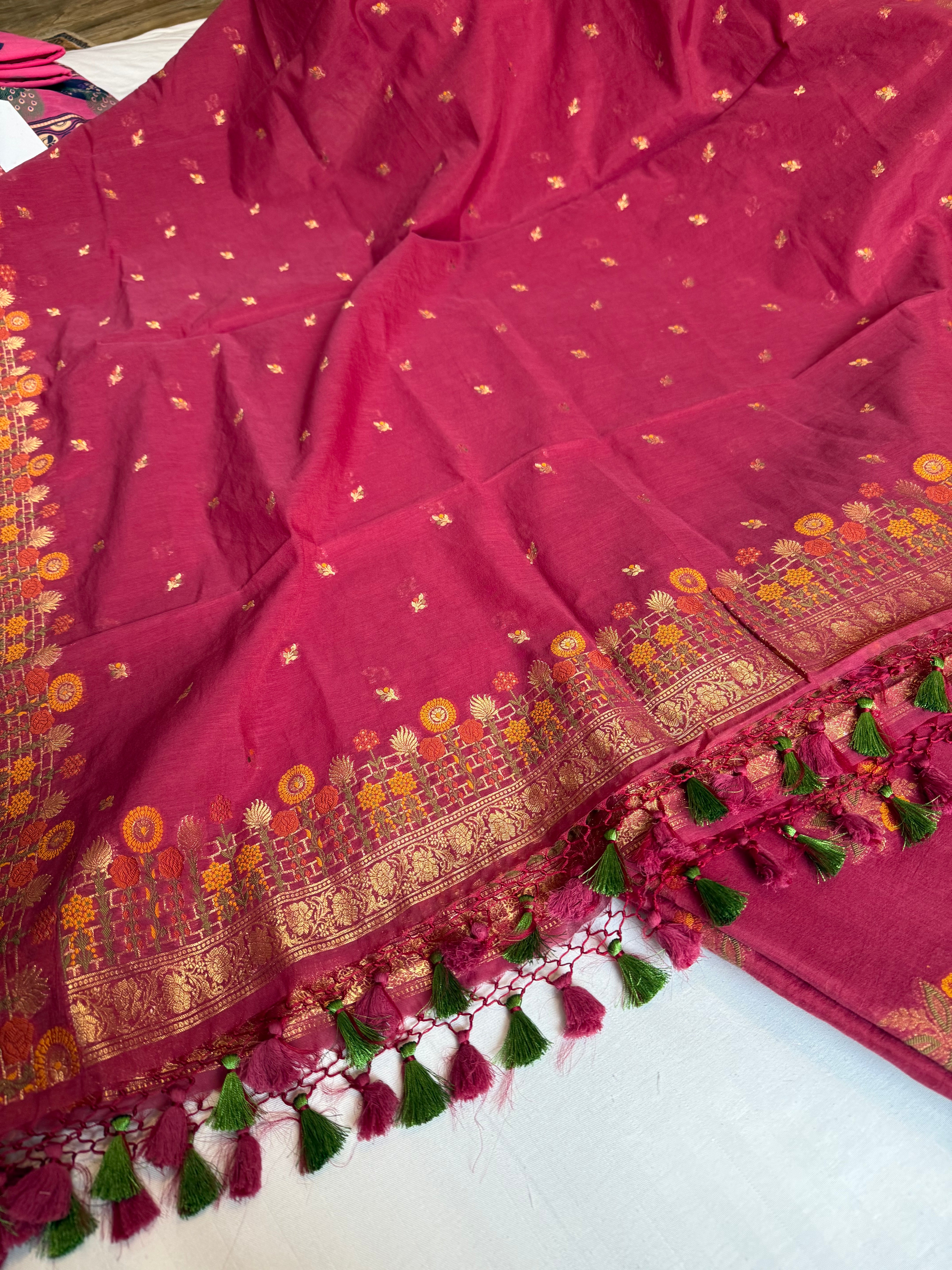 Banarasi cotton resham meenakari suit set