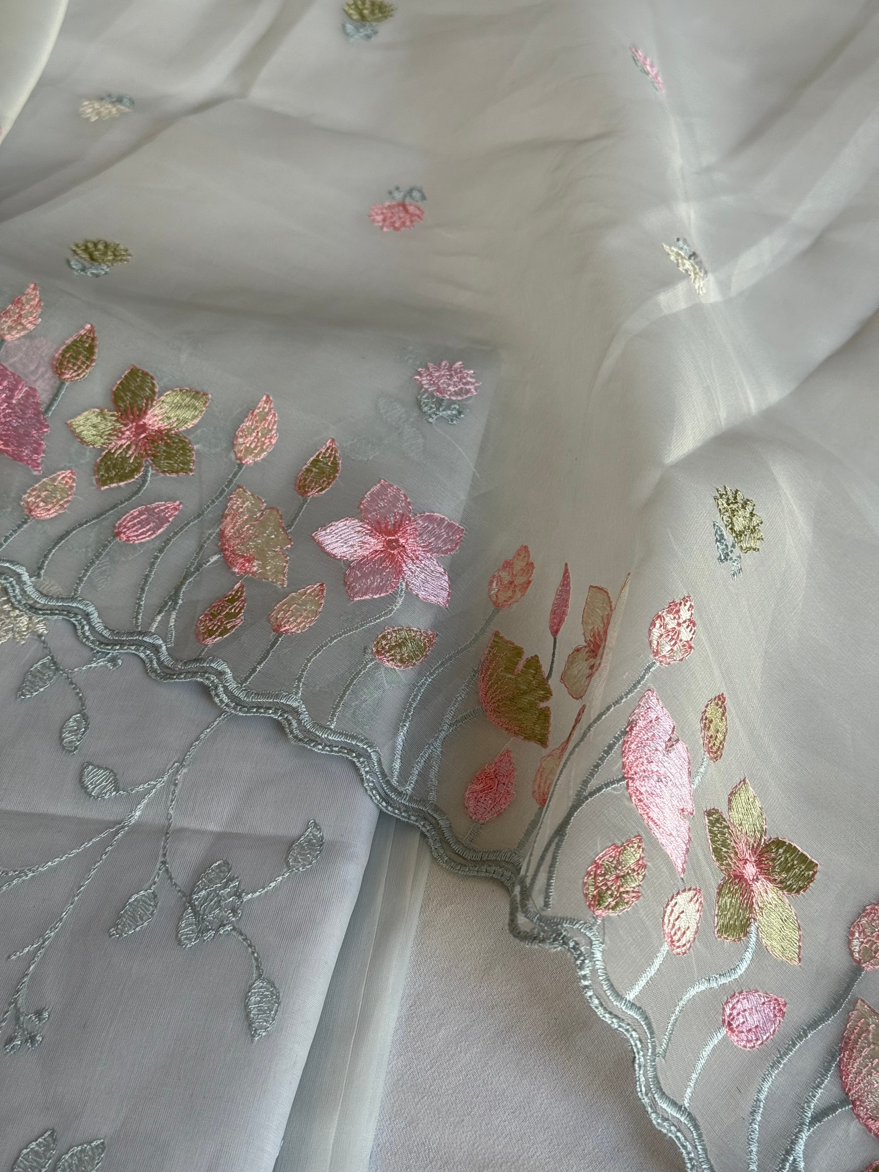 Ice blue kora silk banarasi parsi gara hand embroidered kadhwa suit set