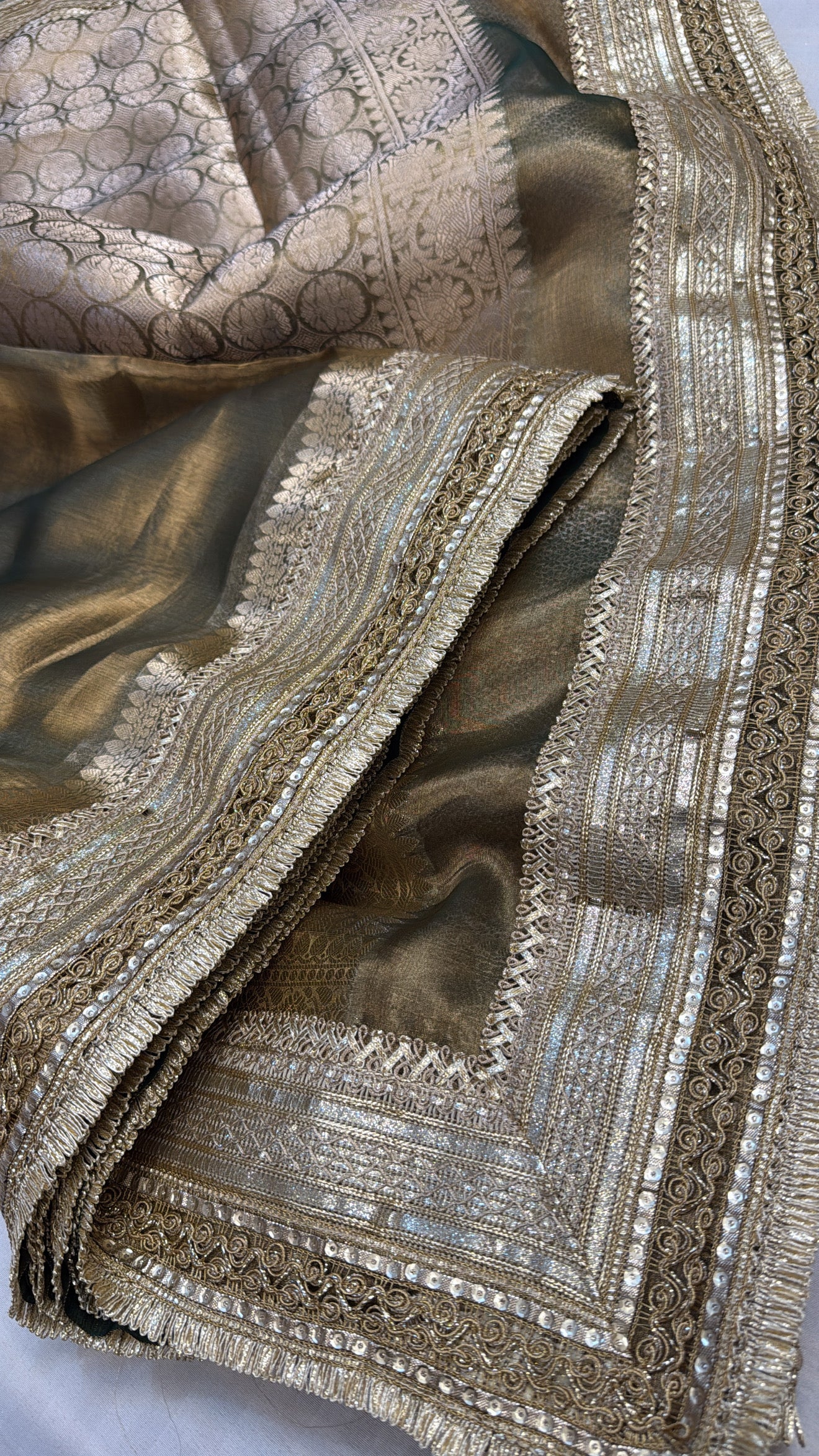 Maharani mint green tissue silk kadhwa gotapatti saree