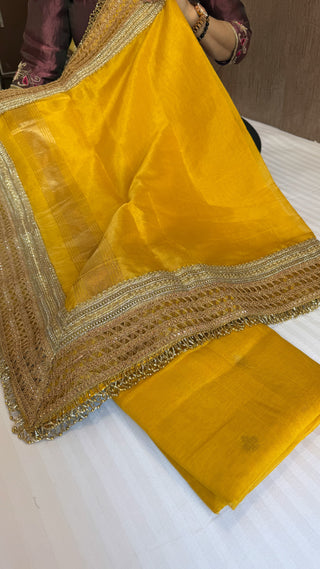 Mul cotton tissue haldi yellow kadhwa buti suit sets