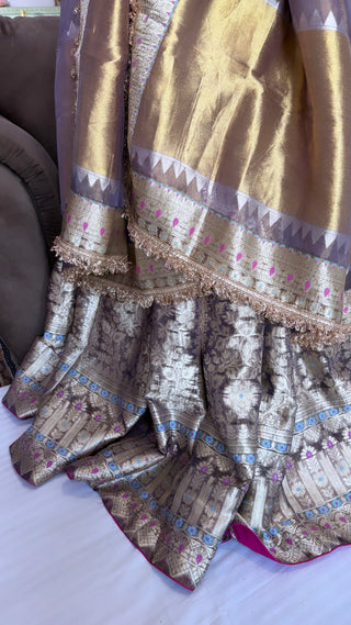 Lavender tissue silk kali wala lehenga