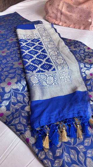 Ink blue moonga brocade silk suit set