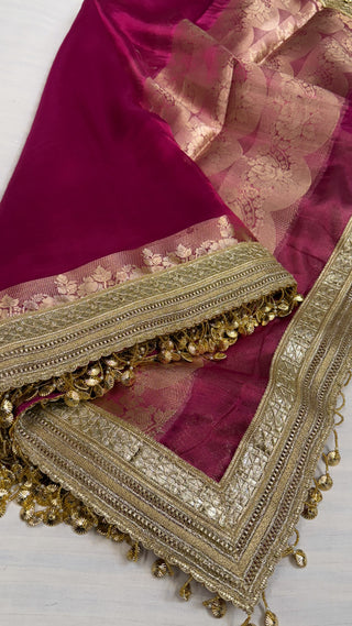 Maharani hot pink tissue silk kadhwa saree