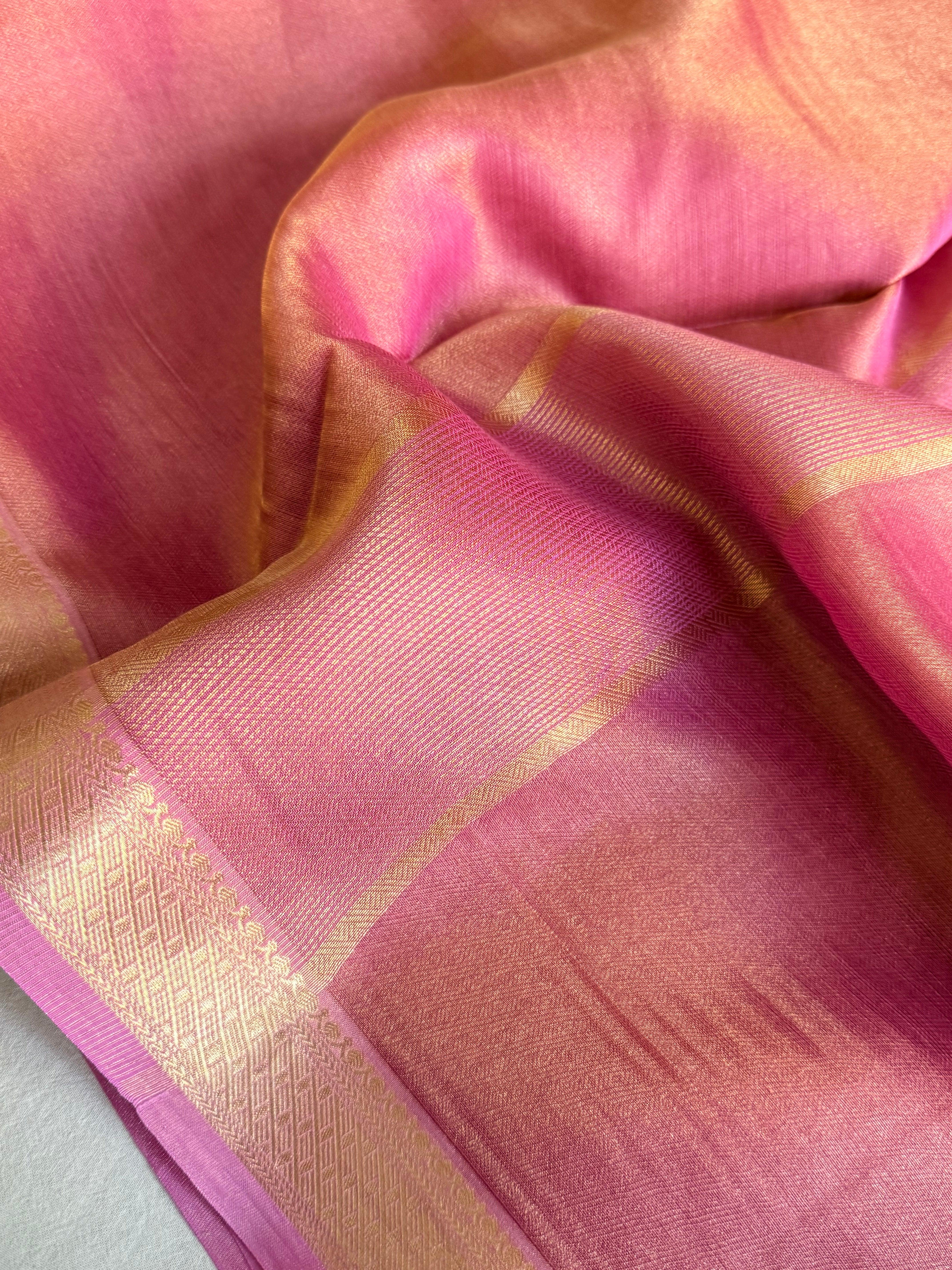 Below 10k - Banarasi pashmina tissue gorgette soft silk kadhwa border saree