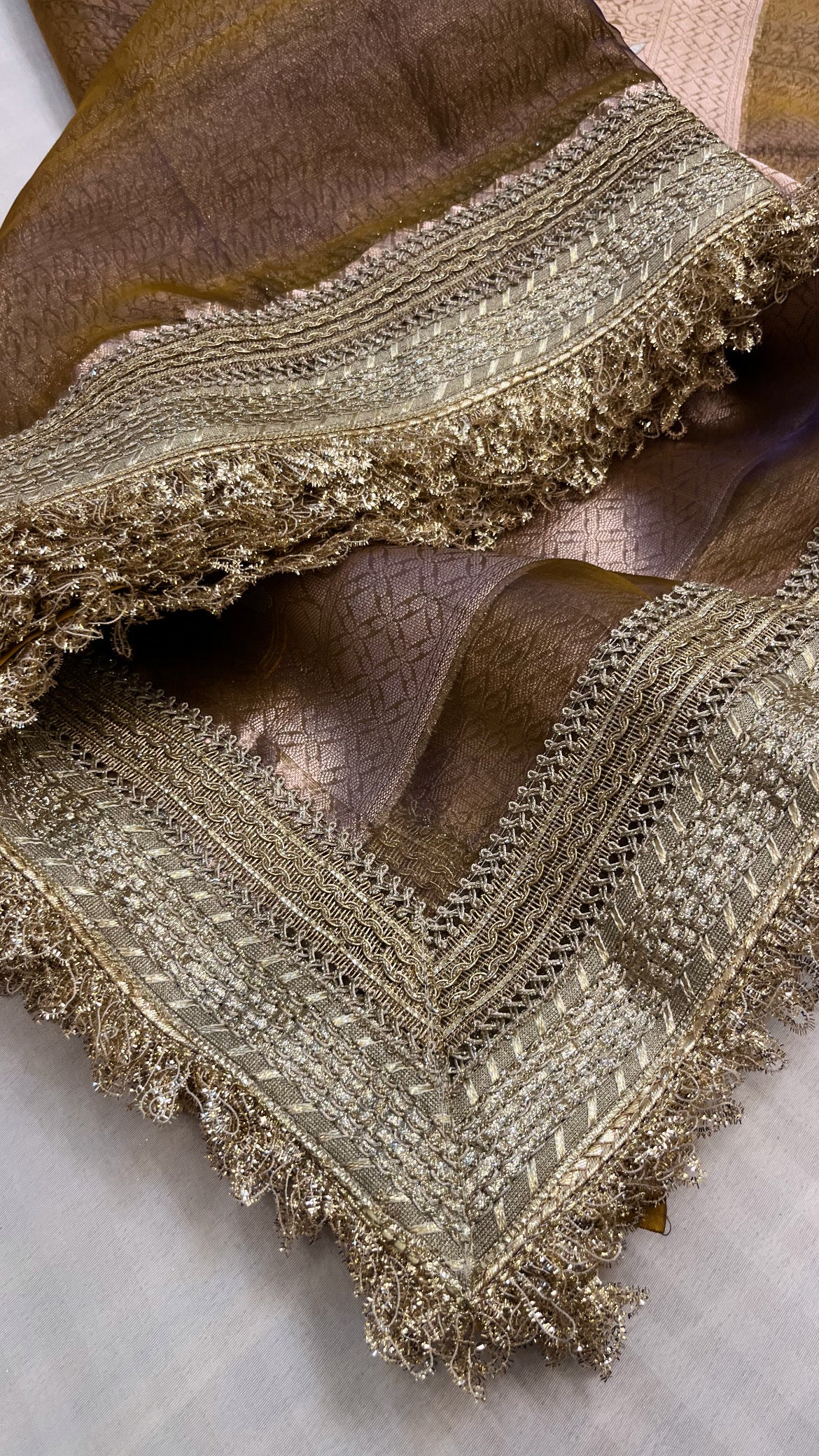 Maharani dusty blue dhup chao tissue silk saree