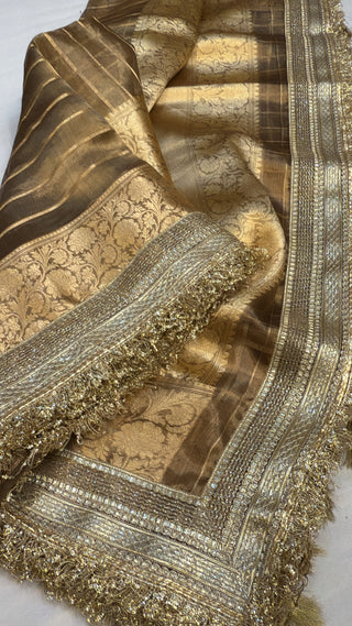 Maharani choco brown tissue silk saree