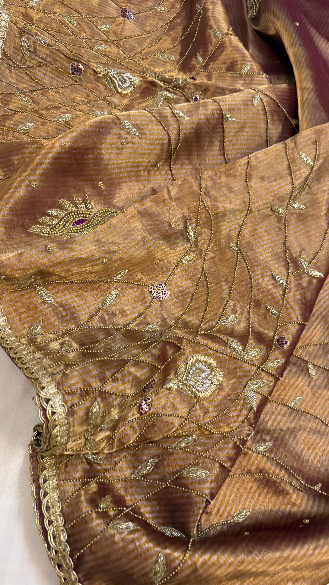 Cocktail wali sarees - Kanjivaram purple tissue silk heavy hand embroidered saree