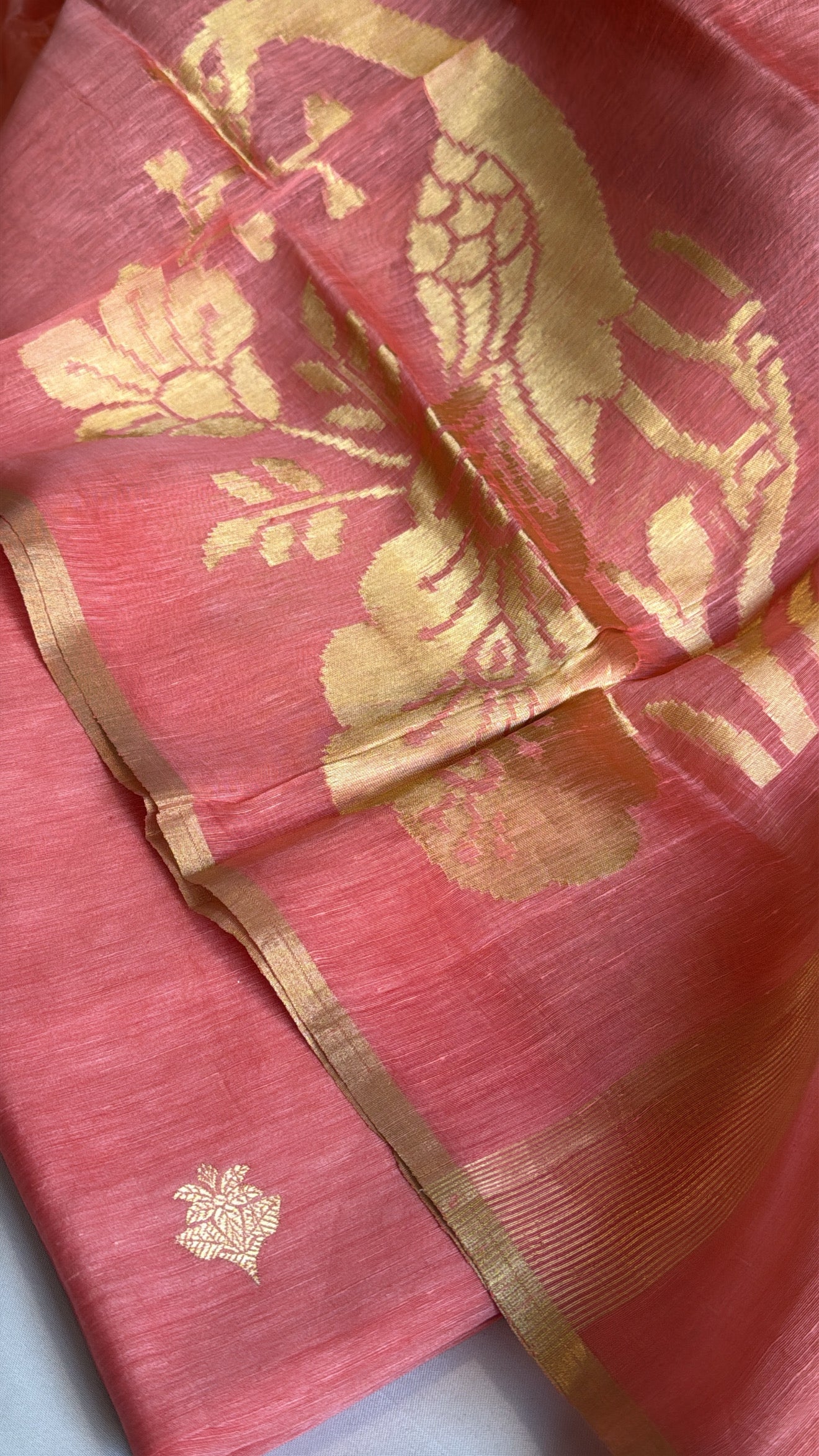 Vivah edit - Peachy peach linen gorgette kadhwa weaving suit sets