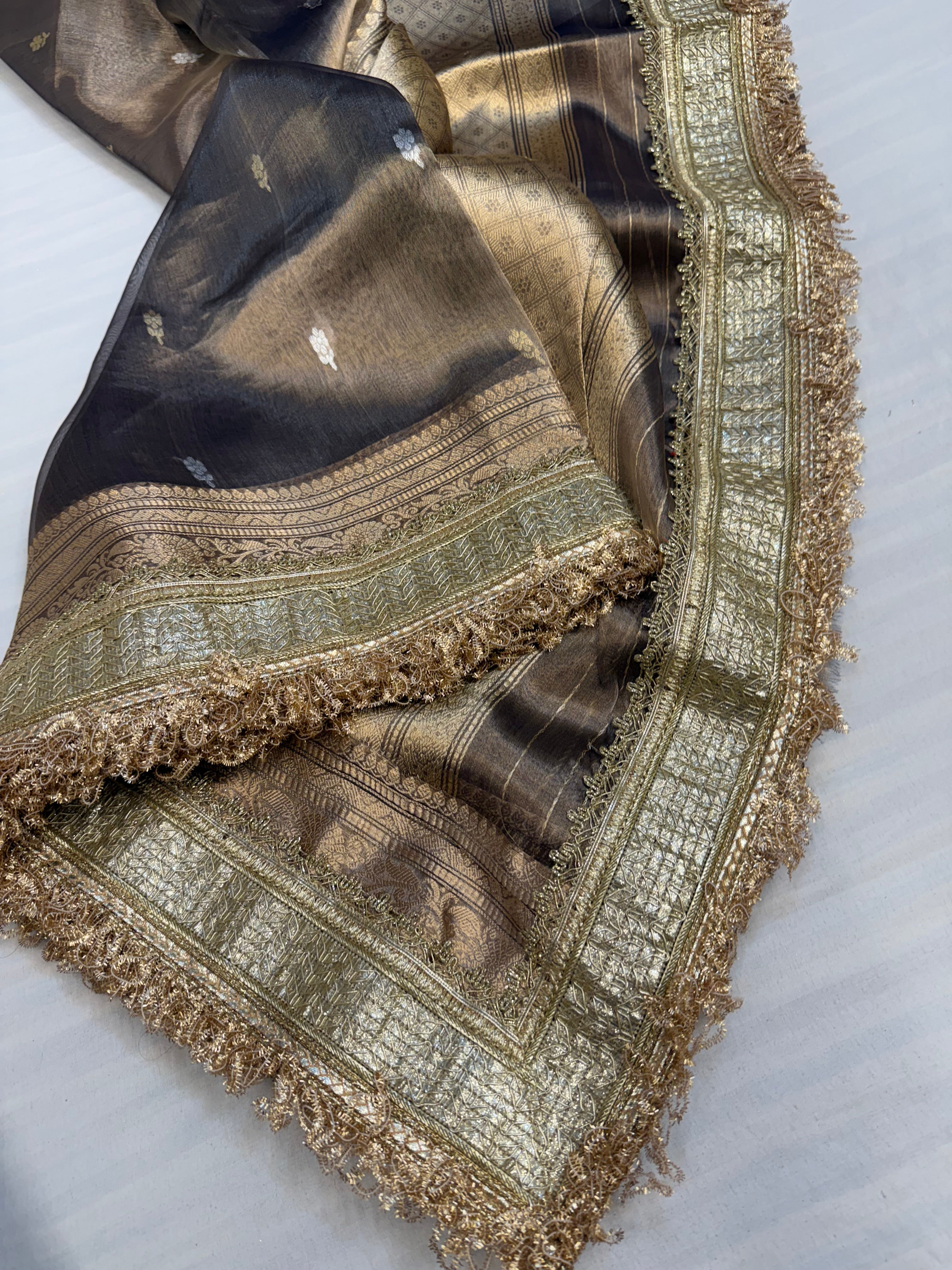 Mint gold maharani tissue silk kadhwa saree