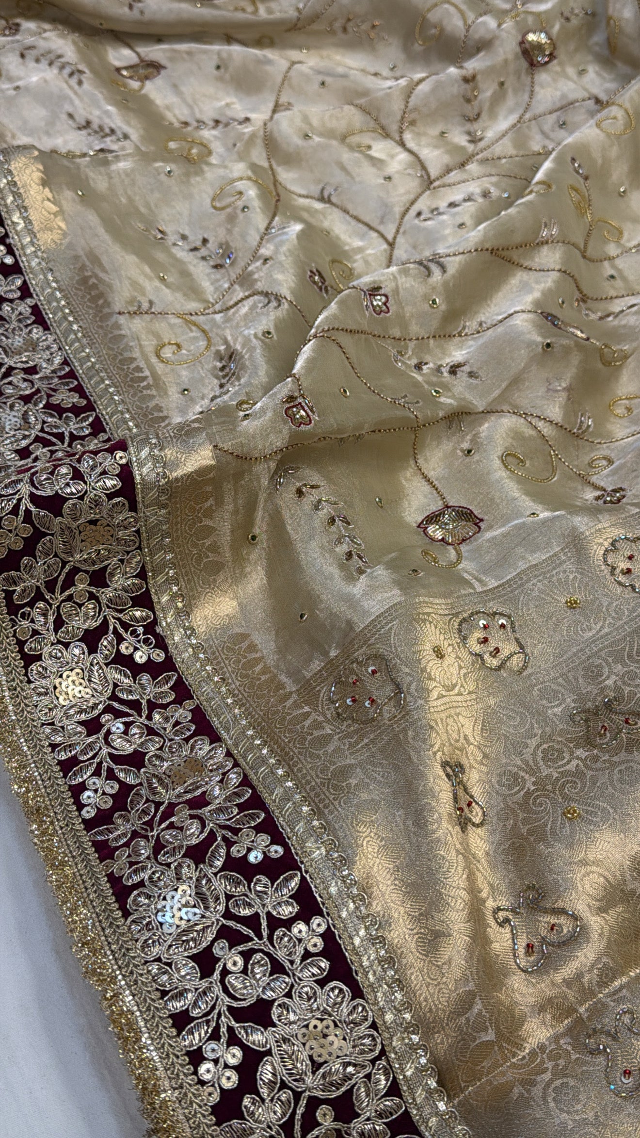Molten gold husn tissue silk hand embroidered kadhwa saree