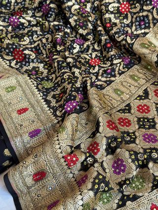 Mirror and dori work black banarasi gorgette kadhwa suit set