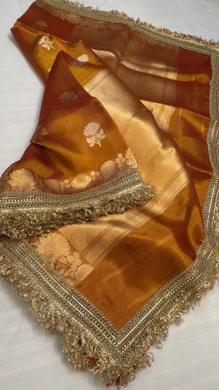 Maharani tangerine orange tissue silk sarees