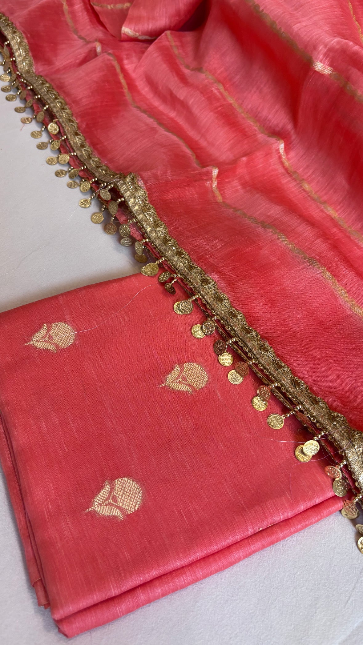 Neon peach linen gorgette suit sets